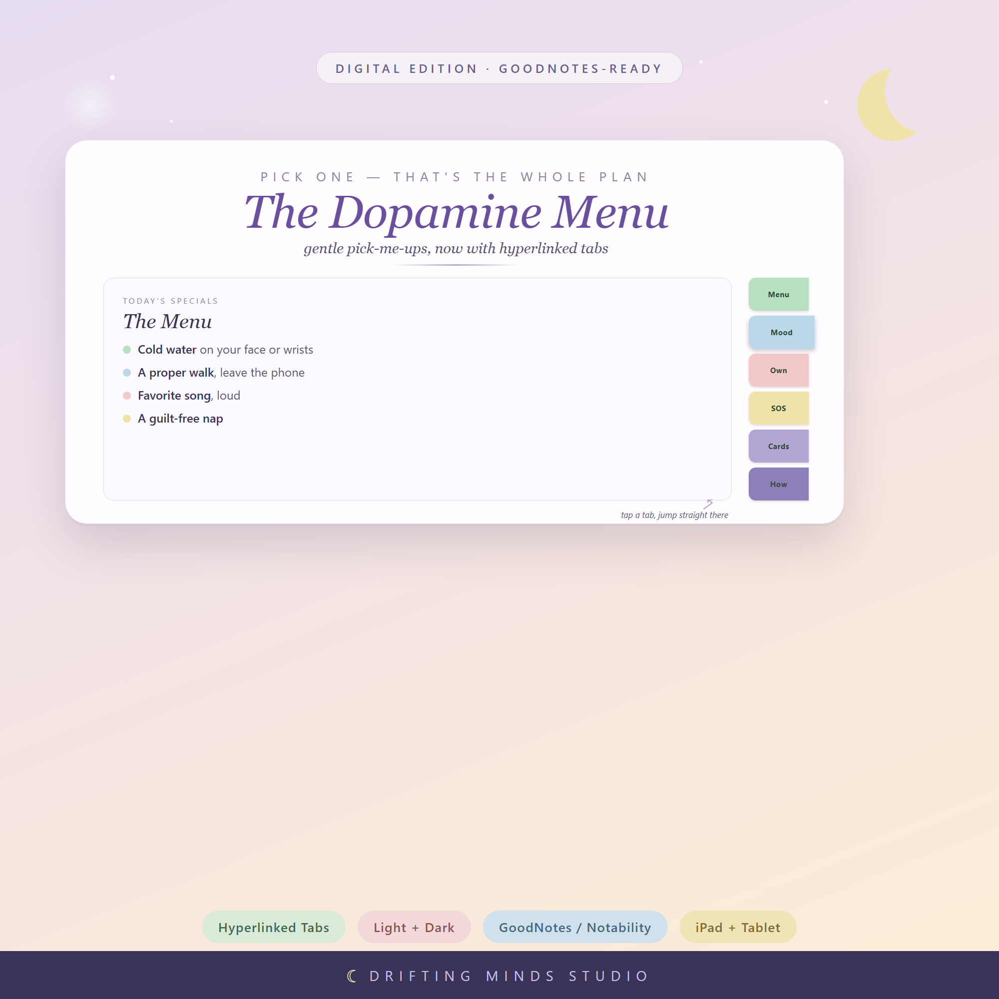 The Dopamine Menu digital edition cover, showing hyperlinked colored tabs