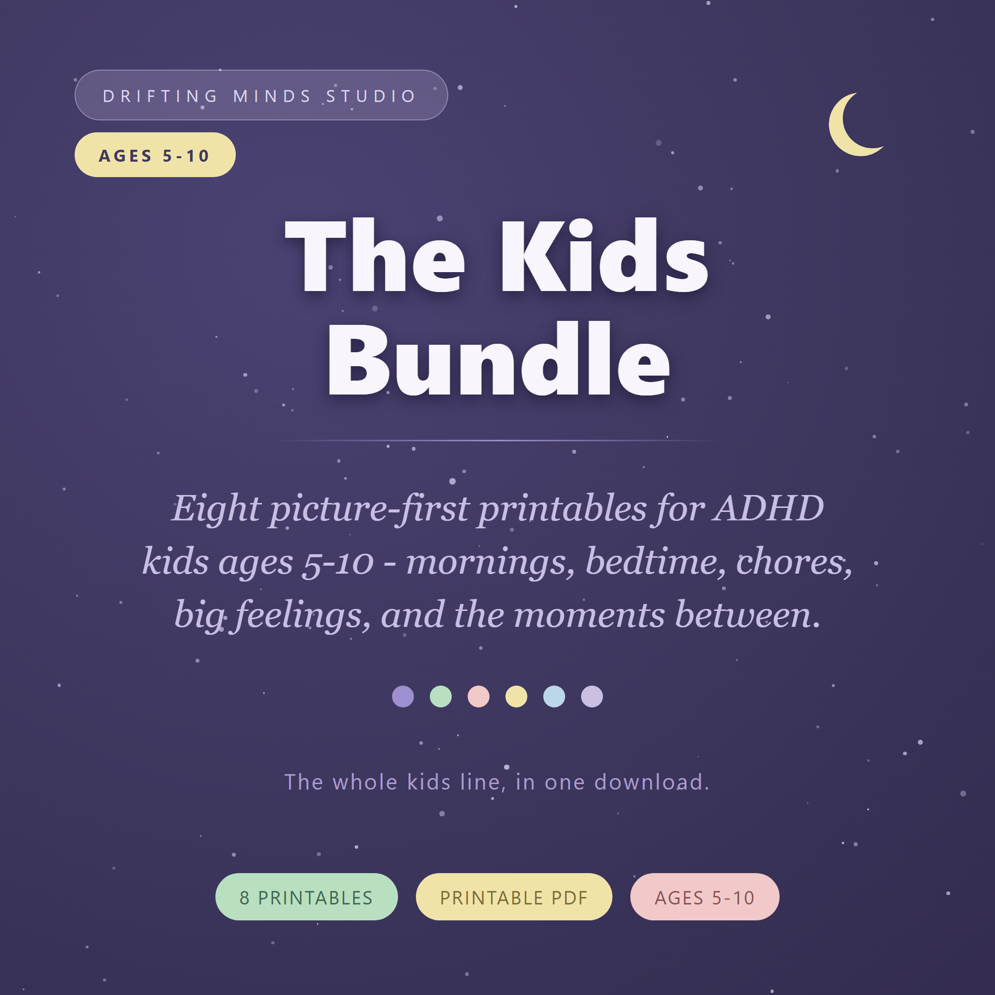 ADHD Kids Bundle — eight printable routine charts and calm-down tools for ages 5-10