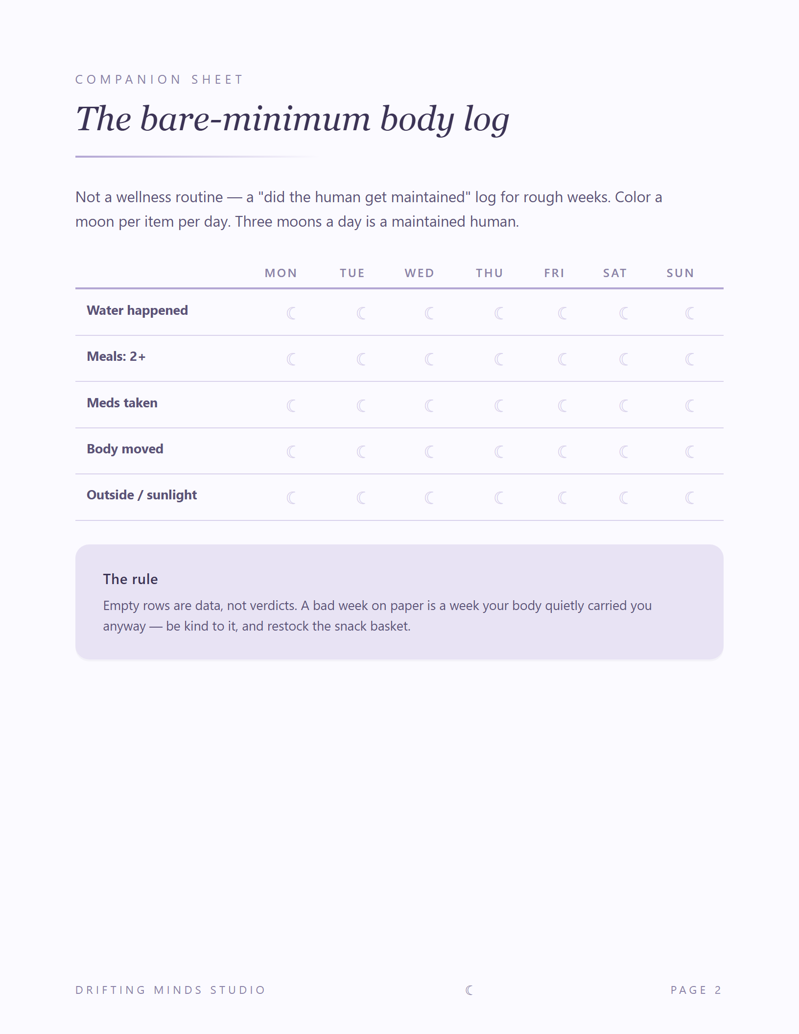 Body basics log page preview