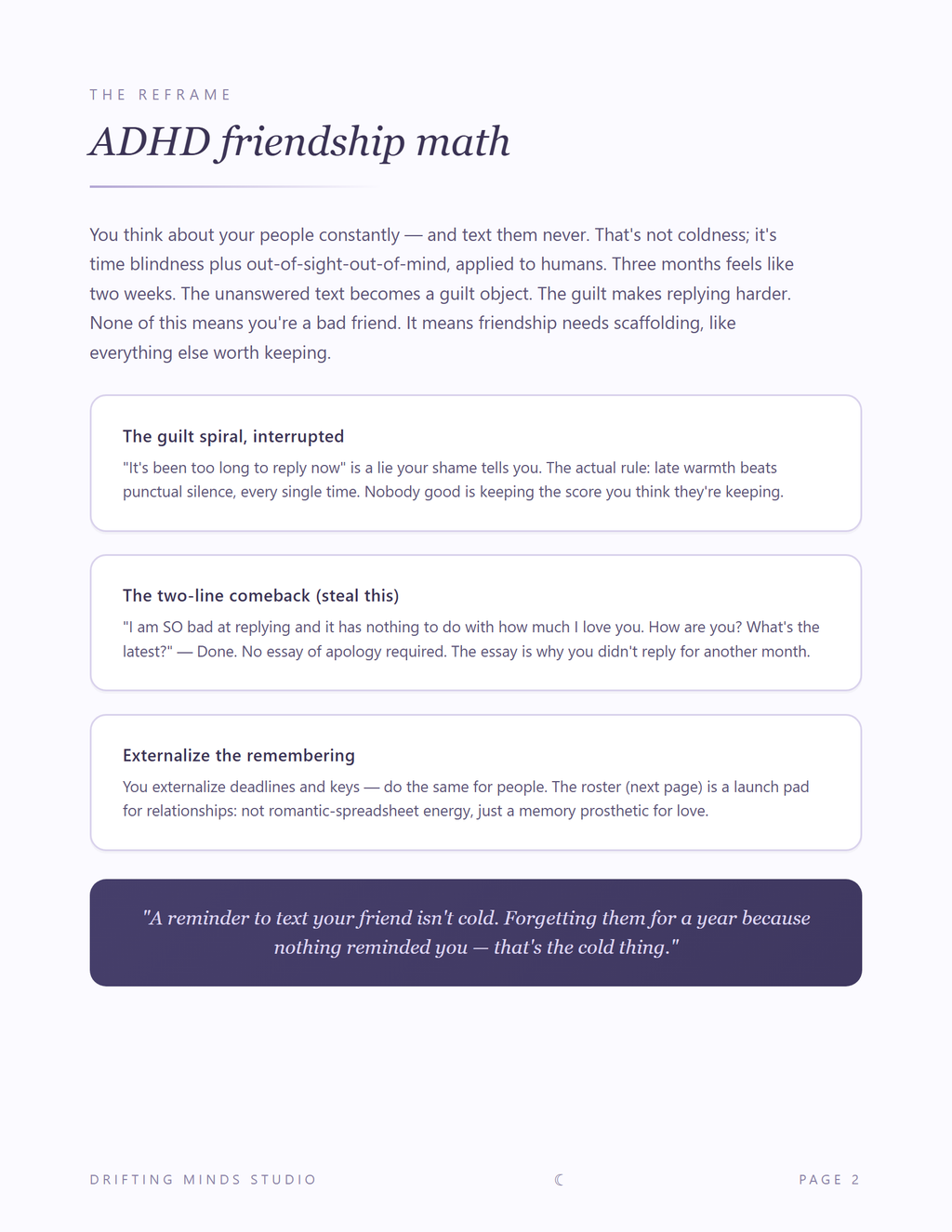 Friendship Upkeep Kit interior page