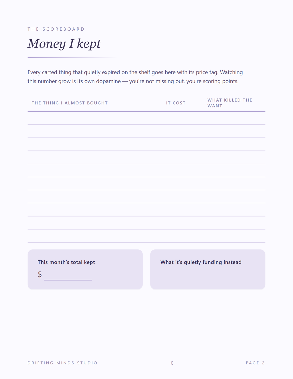 Money I Kept log preview
