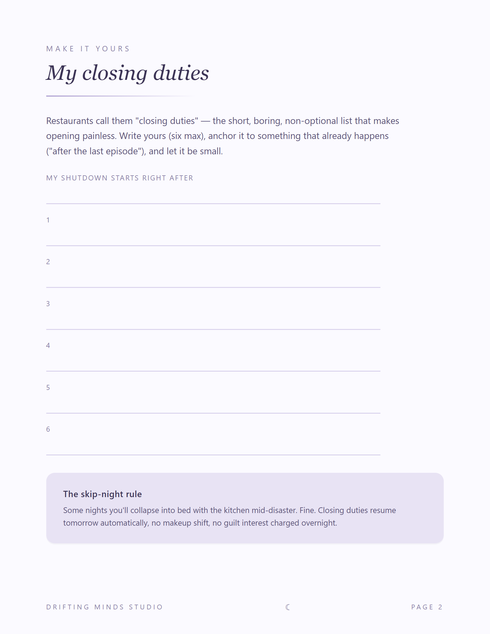 Evening closing duties page preview