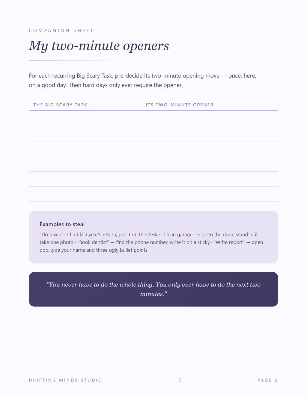 Task opener menu page preview